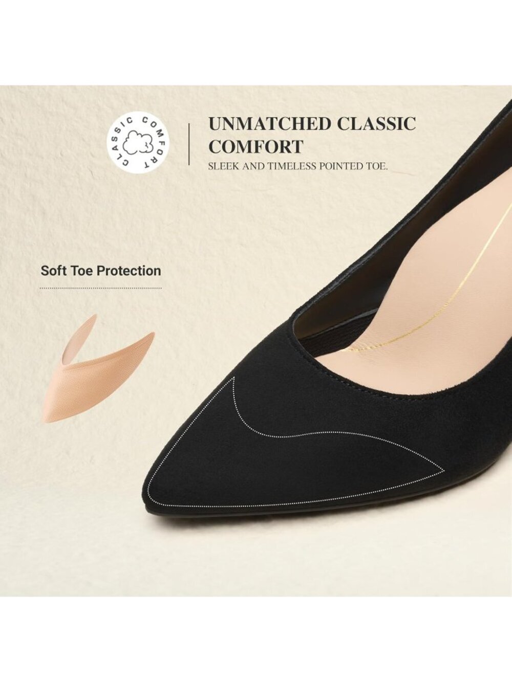 Women's High Heel Black Faux Suede Pump Closed Pointed Toe Comfortable Shoes - Picture 6 of 6